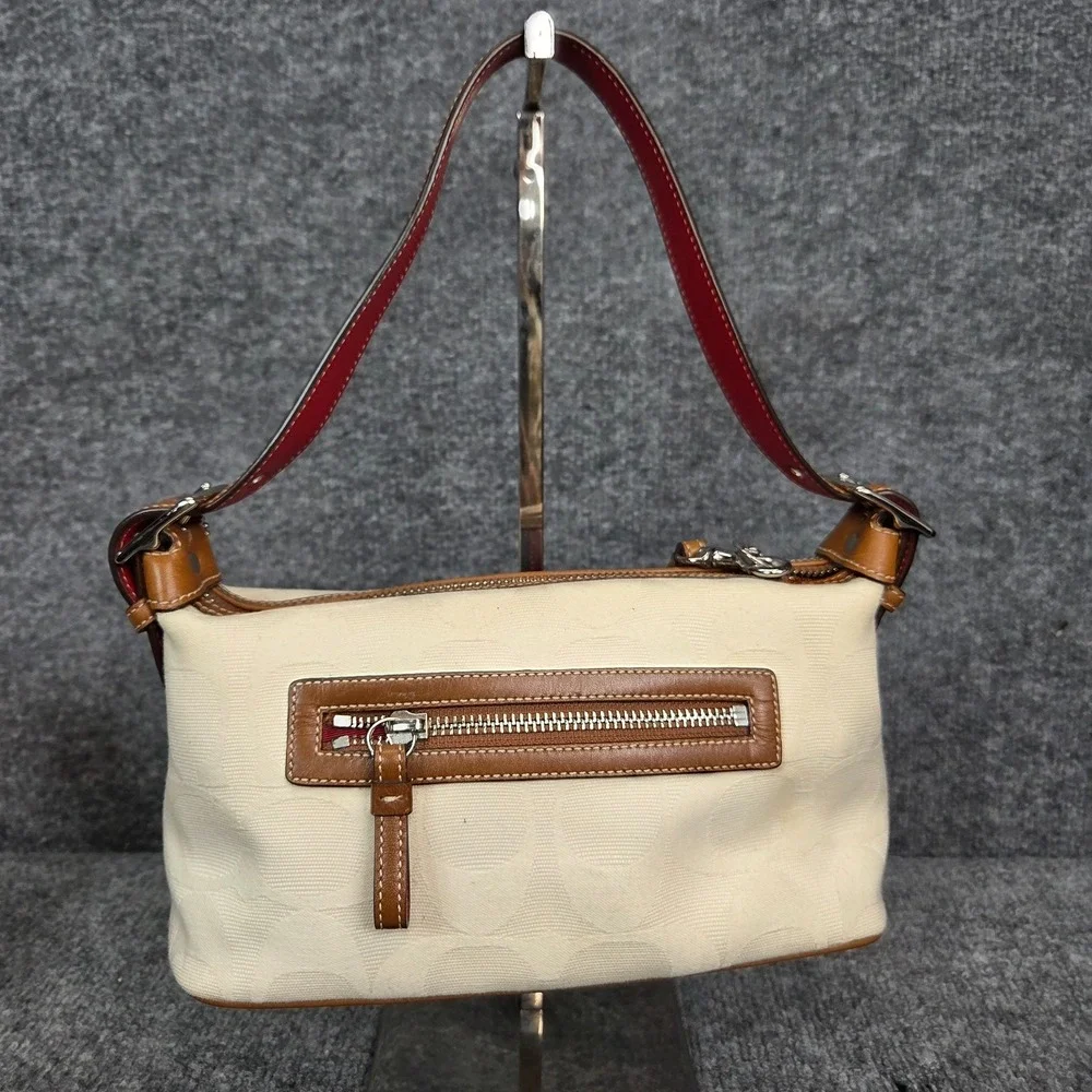Coach Vintage Canvas Leather Bag Mini Sufflette Baguette Purse Patriotic y2k